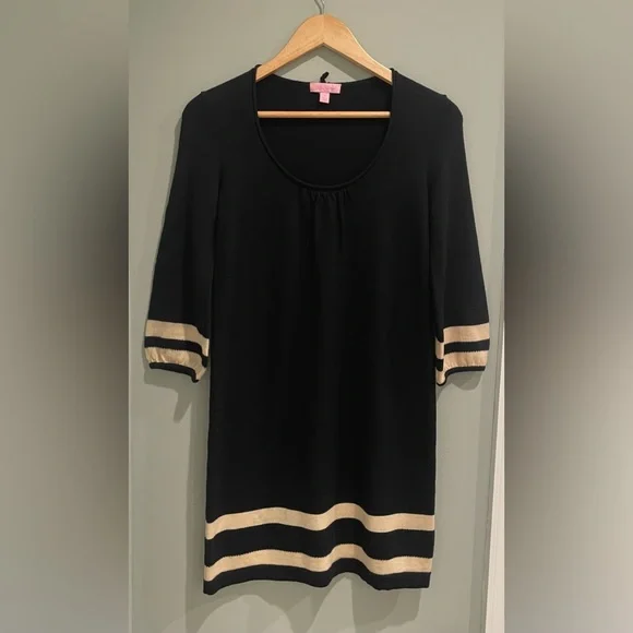 Lilly Pulitzer Black Connie Stripe Merino Wool Sweater Dress-Size XS - Picture 1 of 6